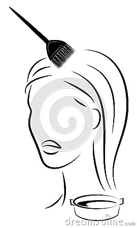 The girl makes a beautiful hair. Brush hair dyes hair. Vector illustation Stock Photo