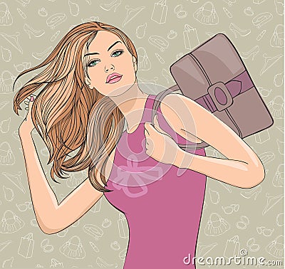 Girl makes shopping Vector Illustration