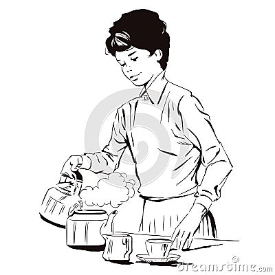 Girl is making breakfast. Stock illustration. Vector Illustration