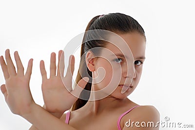 Girl making stop gesture Stock Photo