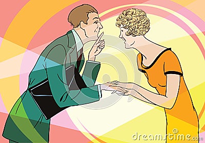 A girl and a man tell secrets. Stock illustration. Vector Illustration