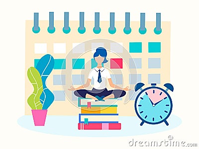 Girl Manager in the office meditating in the Lotus position Vector Illustration