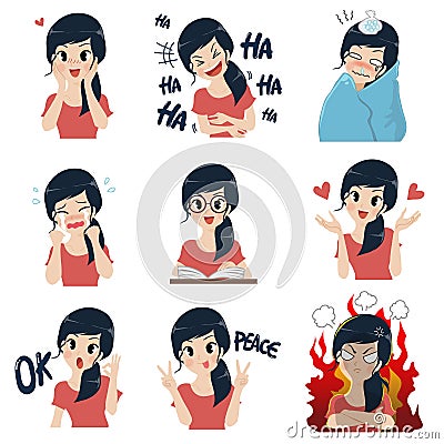 The girl in many gestures Vector Illustration