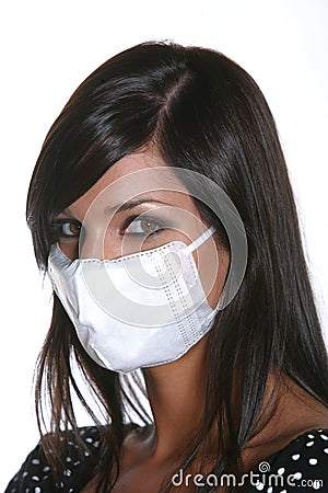 Girl with mask against swine flu. Stock Photo