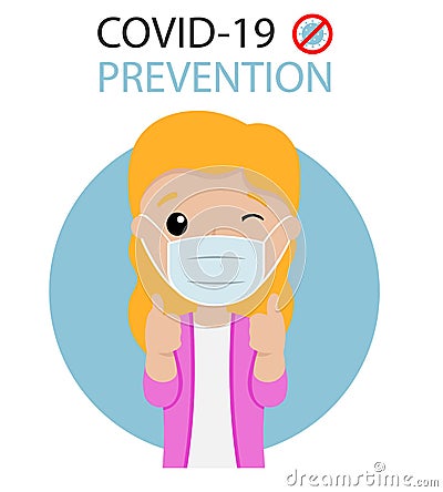 Girl with mask with his hands doing okay Vector Illustration