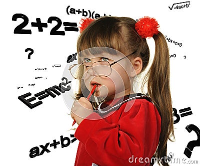 The girl and mathematical formulas Stock Photo