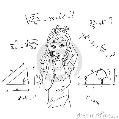 Girl and mathematics Stock Photo