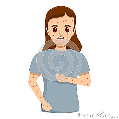 Girl measles infection icon, cartoon style Vector Illustration