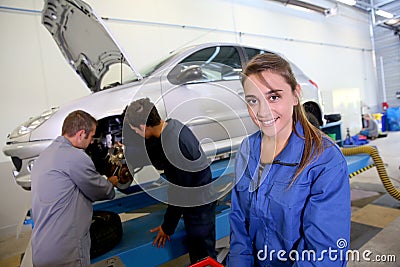 Girl in mechanics class Stock Photo