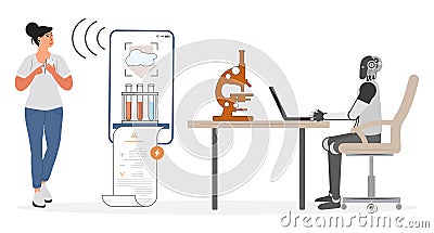 Girl Medical Test Robot Medicine Automated Robotic Vector Illustration