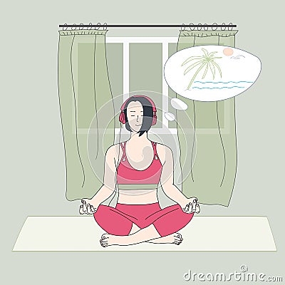 Girl meditates at home. Vector, illustration Vector Illustration