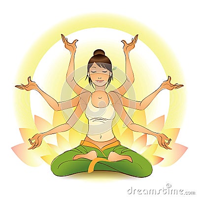 Girl meditating in a lotus pose Vector Illustration