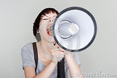 Girl with a megaphone Stock Photo