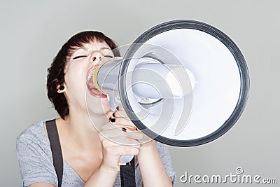 Girl with a megaphone Stock Photo