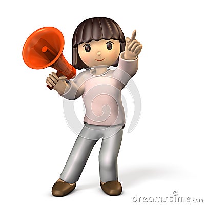 Girl with a megaphone in one hand. Stock Photo