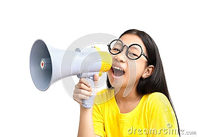 Girl with megaphone Stock Photo