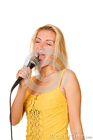 Girl with a microphone Stock Photo