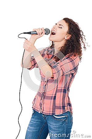 Girl with microphone Stock Photo