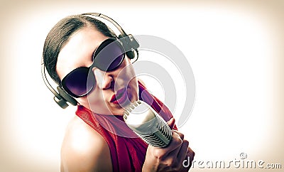 Girl with microphone Stock Photo