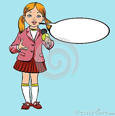 The girl with the microphone. Future profession. future journalist. Vector Illustration