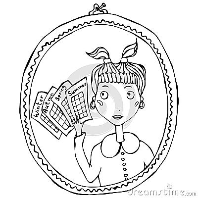 Girl in the Mirror Thinking About Season Type of Female Colors. Vector Illustration. Vector Illustration