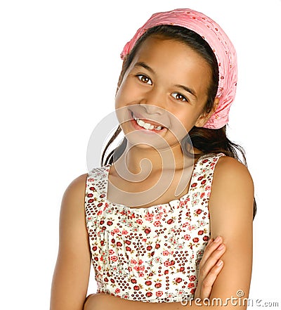 girl of mix ethnicity in pink bandanna Stock Photo