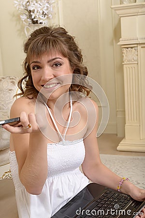 Girl with mobile telephone Stock Photo