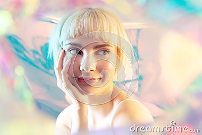 Girl with modern short haircuts and make up Stock Photo