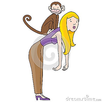Girl With Monkey on Her Back Addiction Metaphor Cartoon Vector Illustration