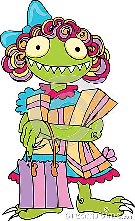 Girl Monster Shopping Vector Illustration