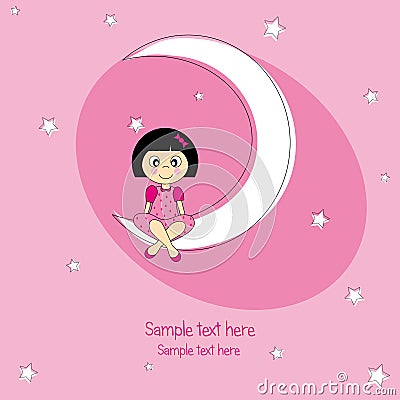 Girl - moon Vector Illustration