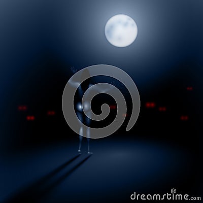 Girl Moon night sleepwalking body monster hiding Vector Illustration