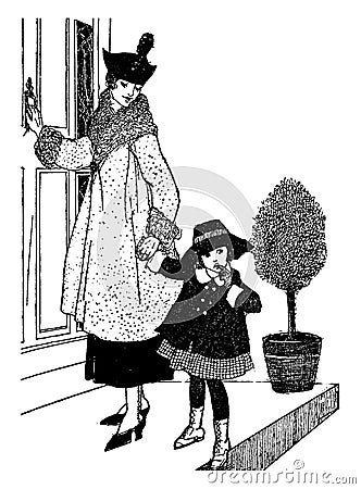Girl and Mother vintage illustration Vector Illustration