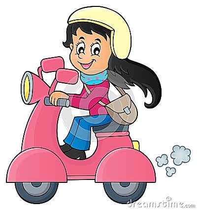 Girl on motor scooter theme image 1 Vector Illustration