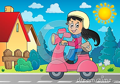 Girl on motor scooter theme image 3 Vector Illustration