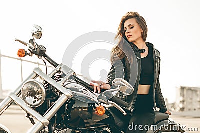 Girl on a motorcycle Stock Photo