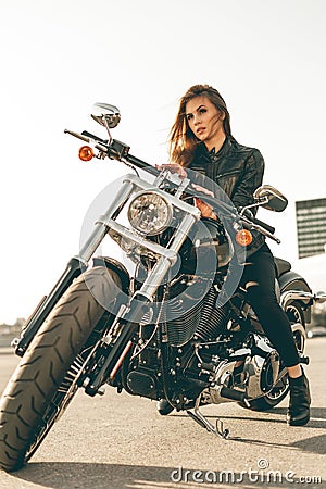 Girl on a motorcycle Stock Photo