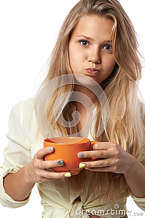 Girl mouthful of water Stock Photo