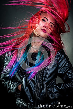 Girl movement colour hair magnificent Stock Photo