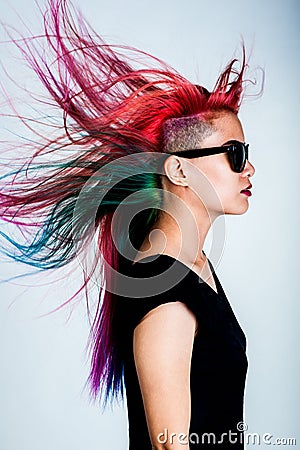 Girl movement colour hair magnificent Stock Photo