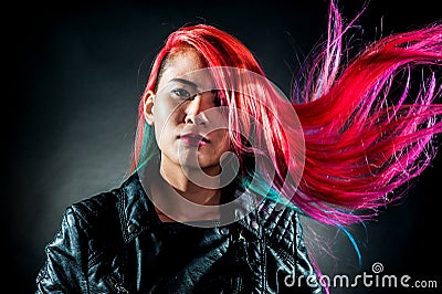 Girl movement colour hair magnificent Stock Photo