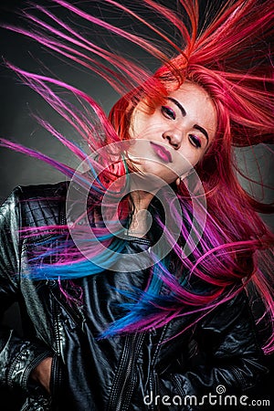 Girl movement colour hair magnificent Stock Photo