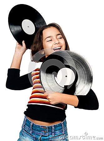 Girl with musical plates Stock Photo