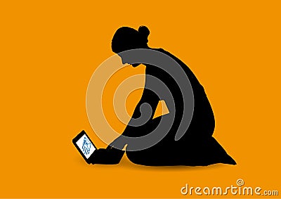 Girl and netbook Vector Illustration