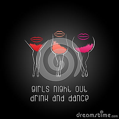 Girl Night Out poster with Cocktails. Design for women party Vector Illustration