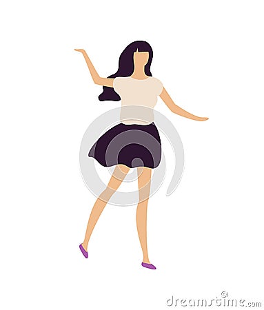 Girl at Nightclub, Brunette Clubber on Disco Party Vector Illustration