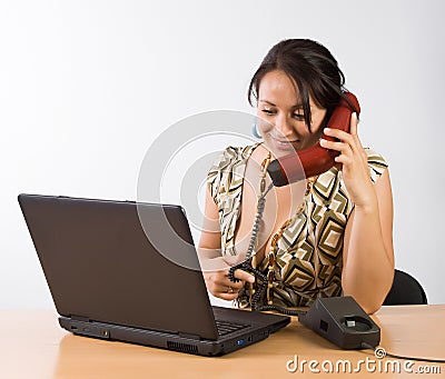 Girl with the notebook and phone Stock Photo