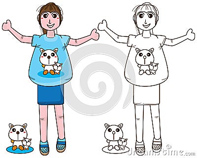 Girl open hand coloring Vector Illustration