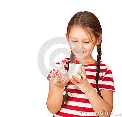 Girl opens a box Stock Photo