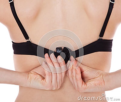 Girl opens her bra Stock Photo